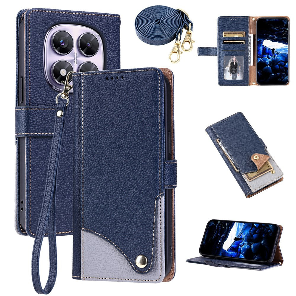 For Xiaomi Redmi Note 14 Pro 5G  /  Poco X7 5G  /  Redmi Note 14 Pro+ 5G Leather Case with Wrist Strap and Shoulder Strap Dual Color Multi Card Slots Phone Cover