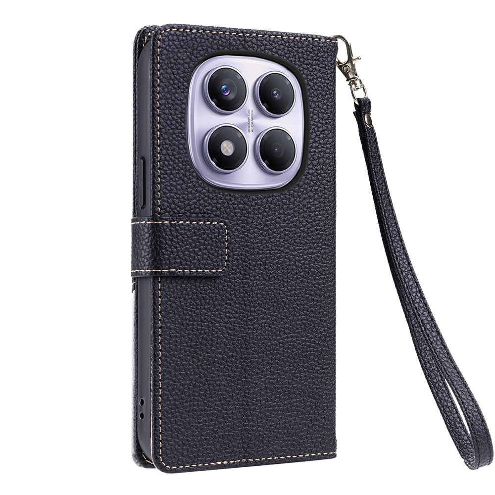 For Xiaomi Redmi Note 14 Pro 4G Leather Case with Wrist Strap and Shoulder Strap Dual Color Multi Card Slots Phone Cover