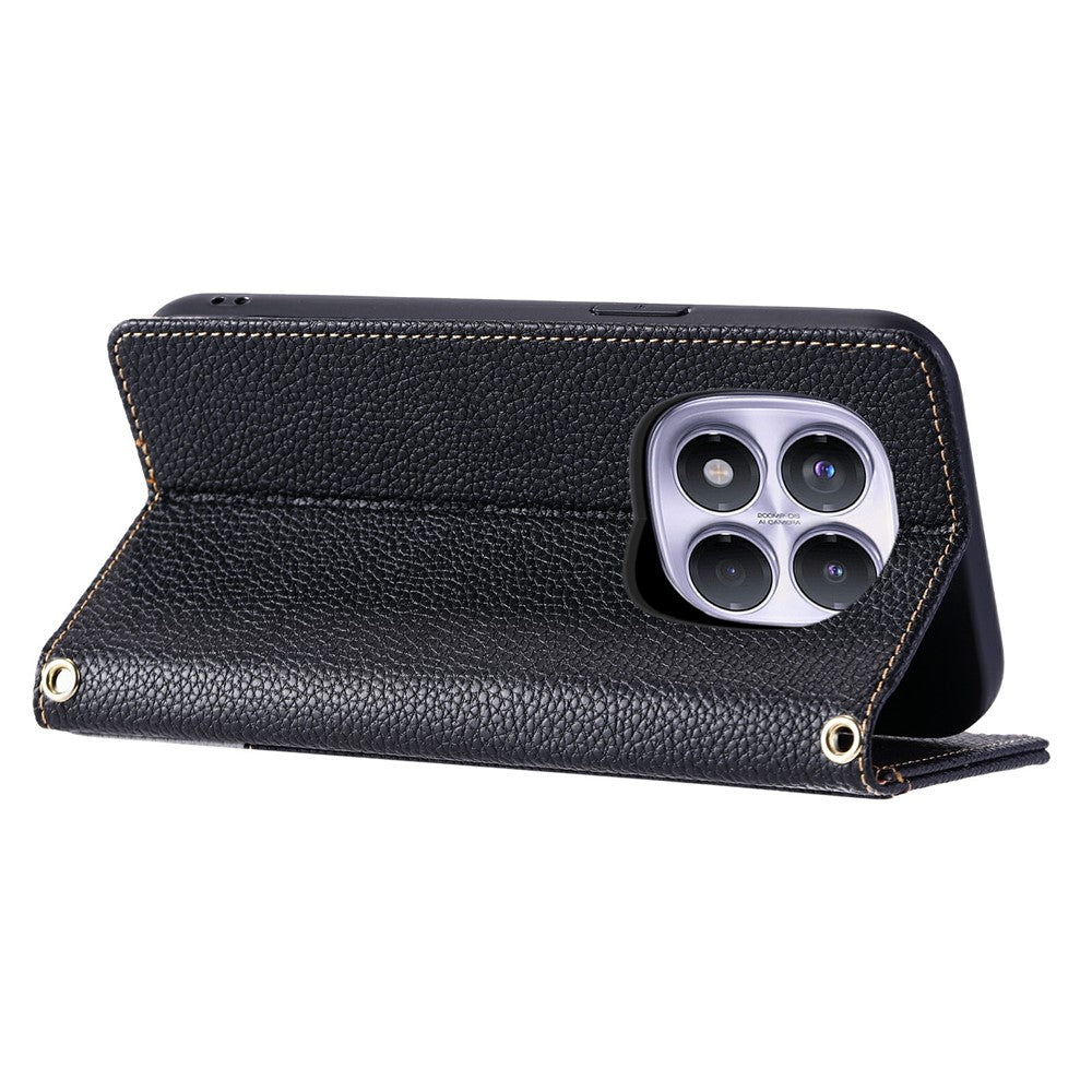 For Xiaomi Redmi Note 14 Pro 4G Leather Case with Wrist Strap and Shoulder Strap Dual Color Multi Card Slots Phone Cover