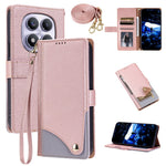 For Xiaomi Redmi Note 14 Pro 4G Leather Case with Wrist Strap and Shoulder Strap Dual Color Multi Card Slots Phone Cover
