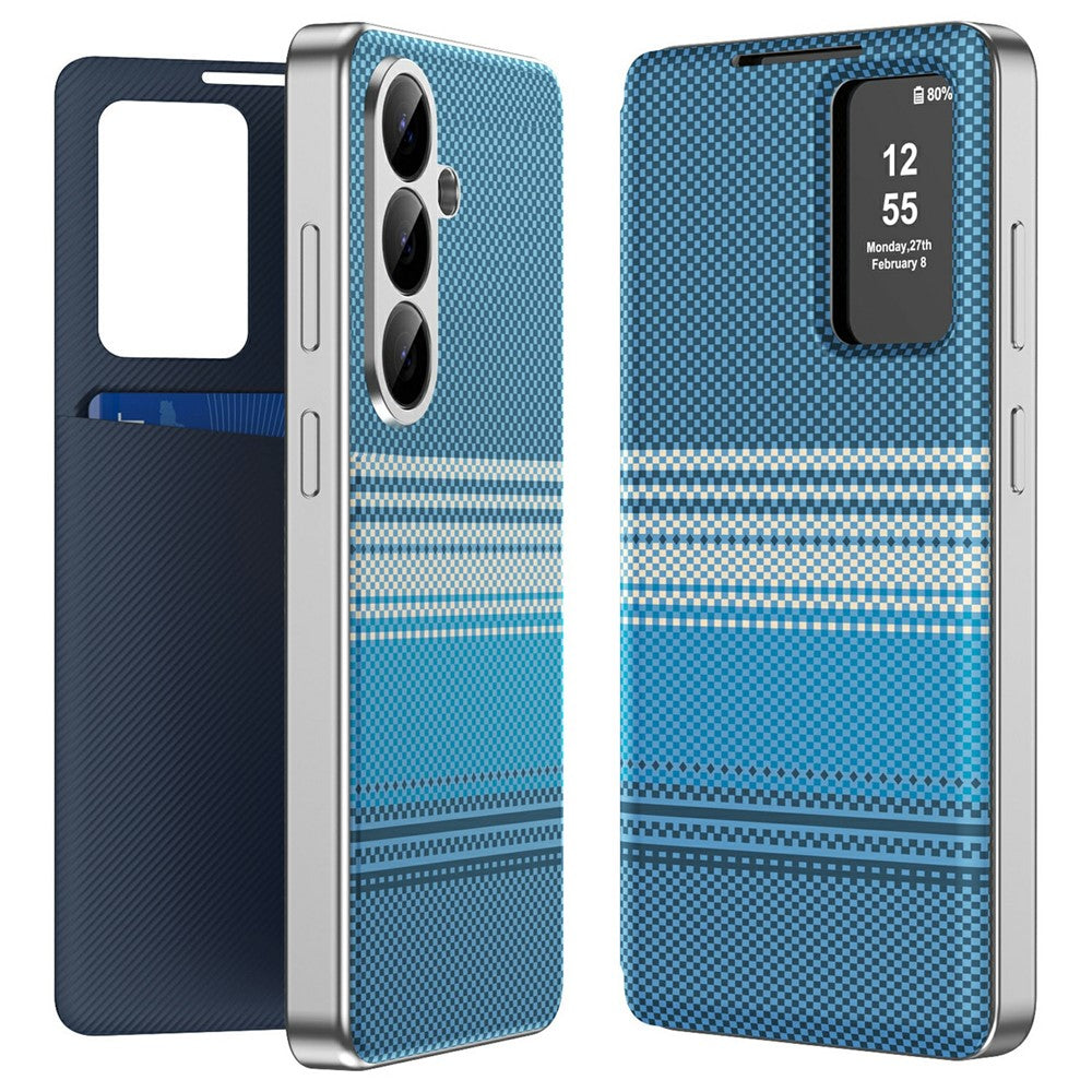 For Samsung Galaxy S26 FE Smart View Window Flip Case Gradient Checkered Pattern PU Leather Phone Cover with Card Slot
