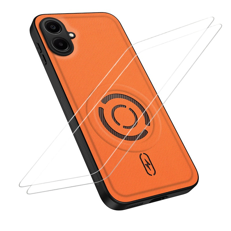 WANLONFENG for Samsung Galaxy A06 5G KJB1 Series Magnetic Case with 2Pcs Tempered Glass Screen Protector Tech Fabric Texture PC+TPU Phone Cover
