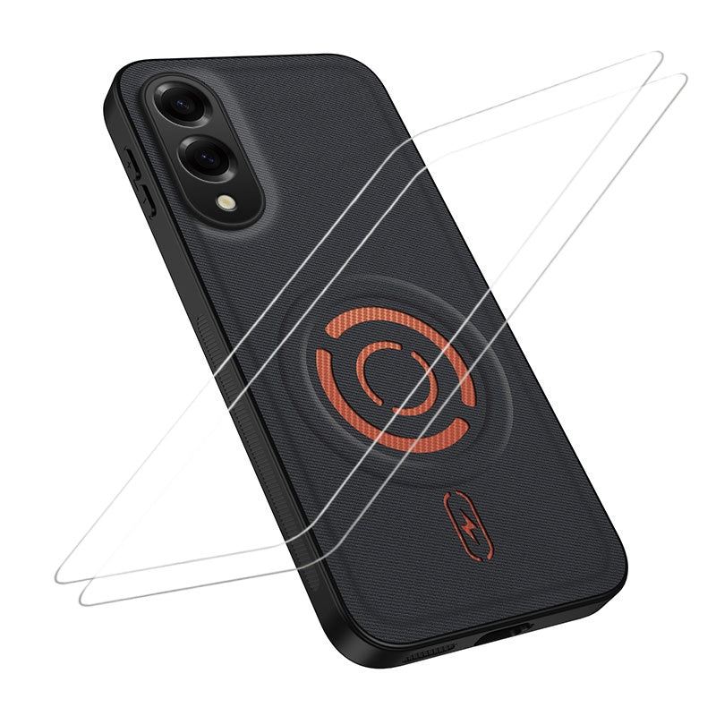 WANLONFENG for Samsung Galaxy S25 Edge KJB1 Series Magnetic Case with 2Pcs Tempered Glass Screen Protector Tech Fabric Texture PC+TPU Phone Cover