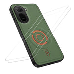 WANLONFENG for Xiaomi Redmi A7 Pro 4G (171.56mm) / Xiaomi Poco C85x 5G KJB1 Series Magnetic Case with 2Pcs Tempered Glass Screen Protector Tech Fabric Texture PC+TPU Phone Cover