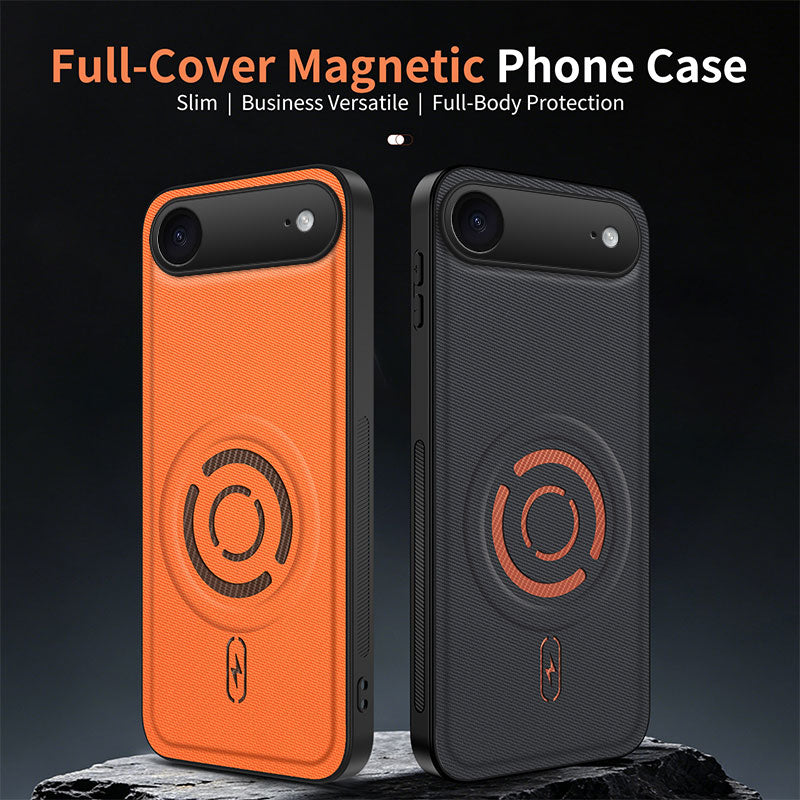 WANLONFENG for iPhone Air KJB1 Series Magnetic Case with 2Pcs Tempered Glass Screen Protector Tech Fabric Texture PC+TPU Phone Cover