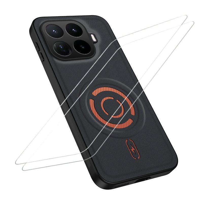WANLONFENG for Xiaomi 17T KJB1 Series Magnetic Case with 2Pcs Tempered Glass Screen Protector Tech Fabric Texture PC+TPU Phone Cover