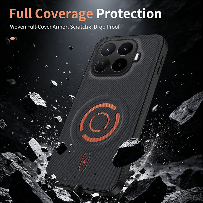 WANLONFENG for Xiaomi 17T KJB1 Series Magnetic Case with 2Pcs Tempered Glass Screen Protector Tech Fabric Texture PC+TPU Phone Cover