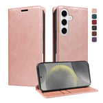 For Samsung Galaxy S25 Wallet Case RFID Blocking Card Slots Stand Magnetic Closure Leather Phone Cover