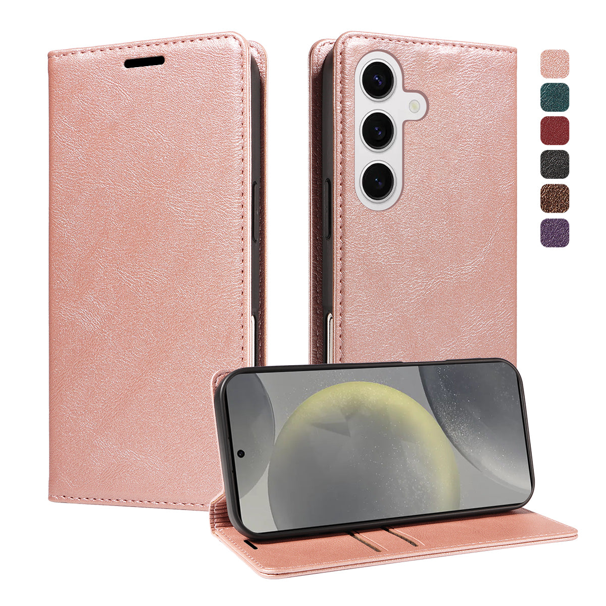 For Samsung Galaxy S25 Wallet Case RFID Blocking Card Slots Stand Magnetic Closure Leather Phone Cover