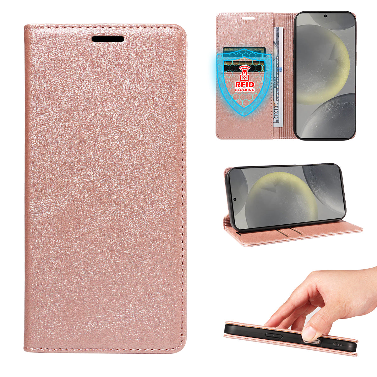 For Samsung Galaxy S25 Wallet Case RFID Blocking Card Slots Stand Magnetic Closure Leather Phone Cover