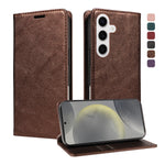 For Samsung Galaxy S25 Wallet Case RFID Blocking Card Slots Stand Magnetic Closure Leather Phone Cover