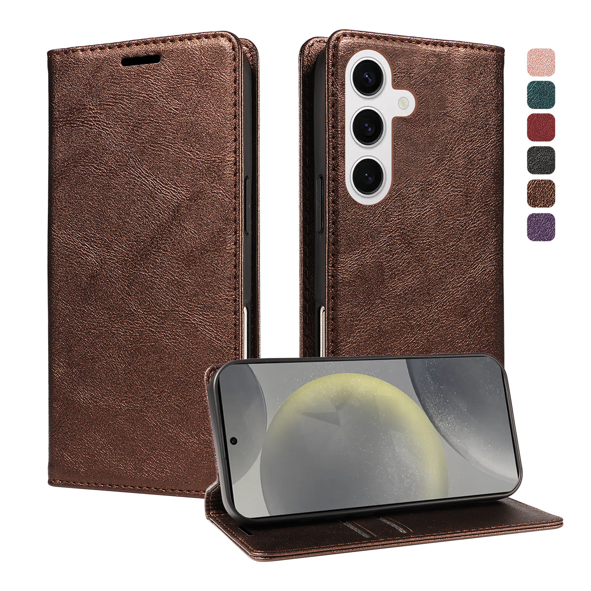 For Samsung Galaxy S25 Wallet Case RFID Blocking Card Slots Stand Magnetic Closure Leather Phone Cover