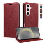 For Samsung Galaxy S25 Wallet Case RFID Blocking Card Slots Stand Magnetic Closure Leather Phone Cover