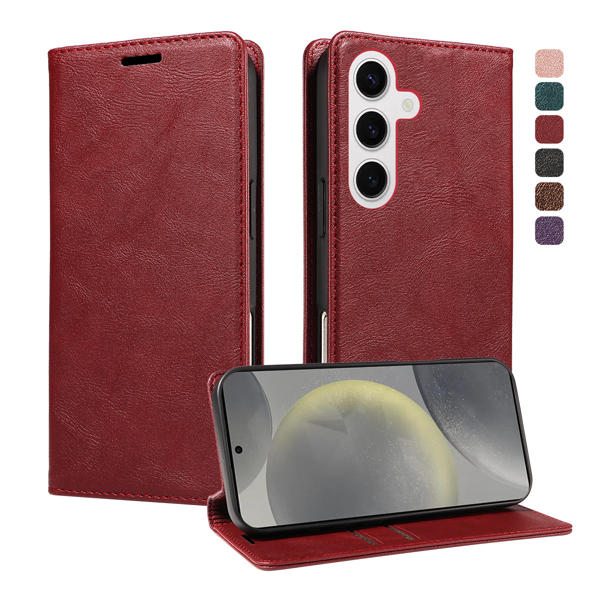 For Samsung Galaxy S25 Wallet Case RFID Blocking Card Slots Stand Magnetic Closure Leather Phone Cover