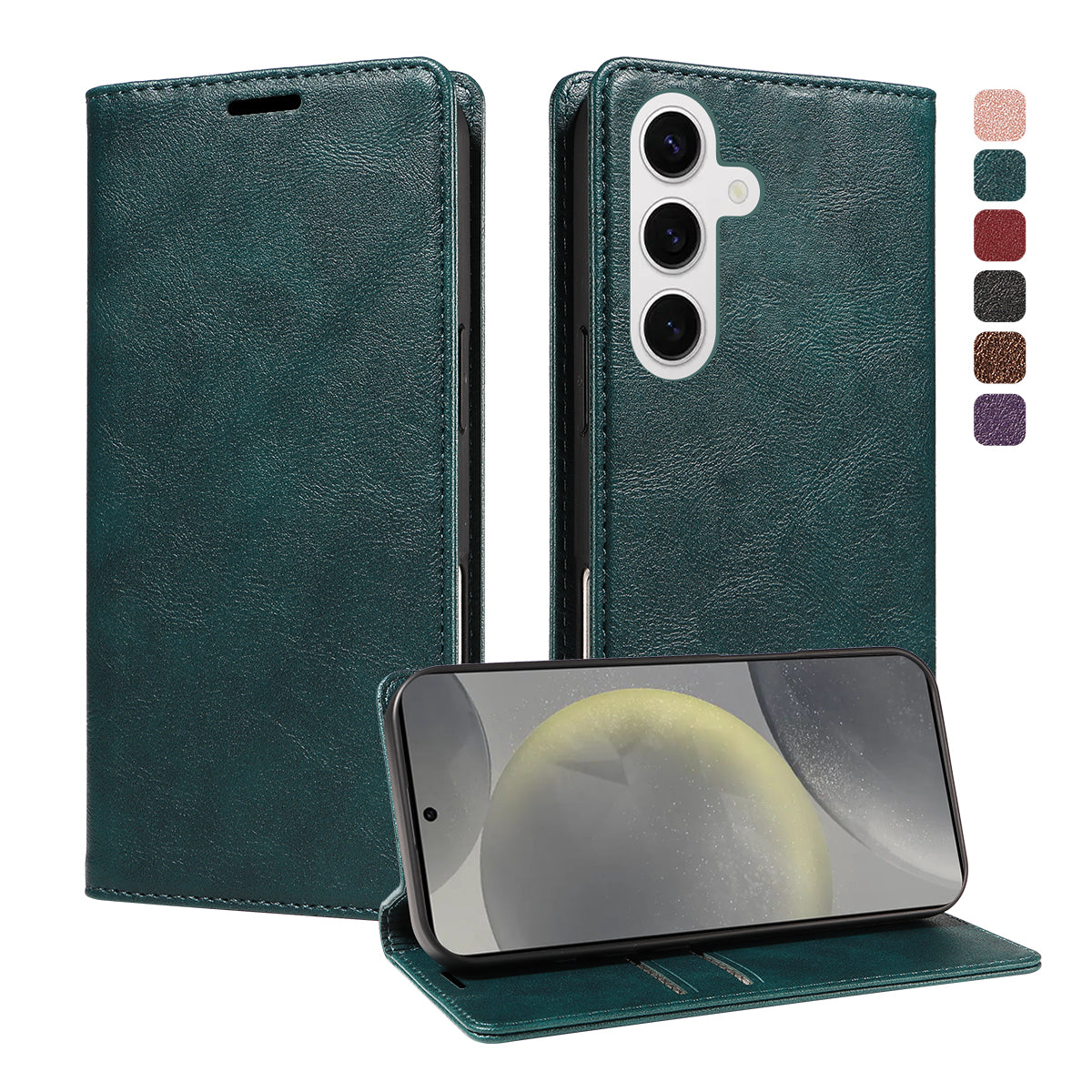 For Samsung Galaxy S25 Wallet Case RFID Blocking Card Slots Stand Magnetic Closure Leather Phone Cover