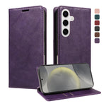 For Samsung Galaxy S25 Wallet Case RFID Blocking Card Slots Stand Magnetic Closure Leather Phone Cover