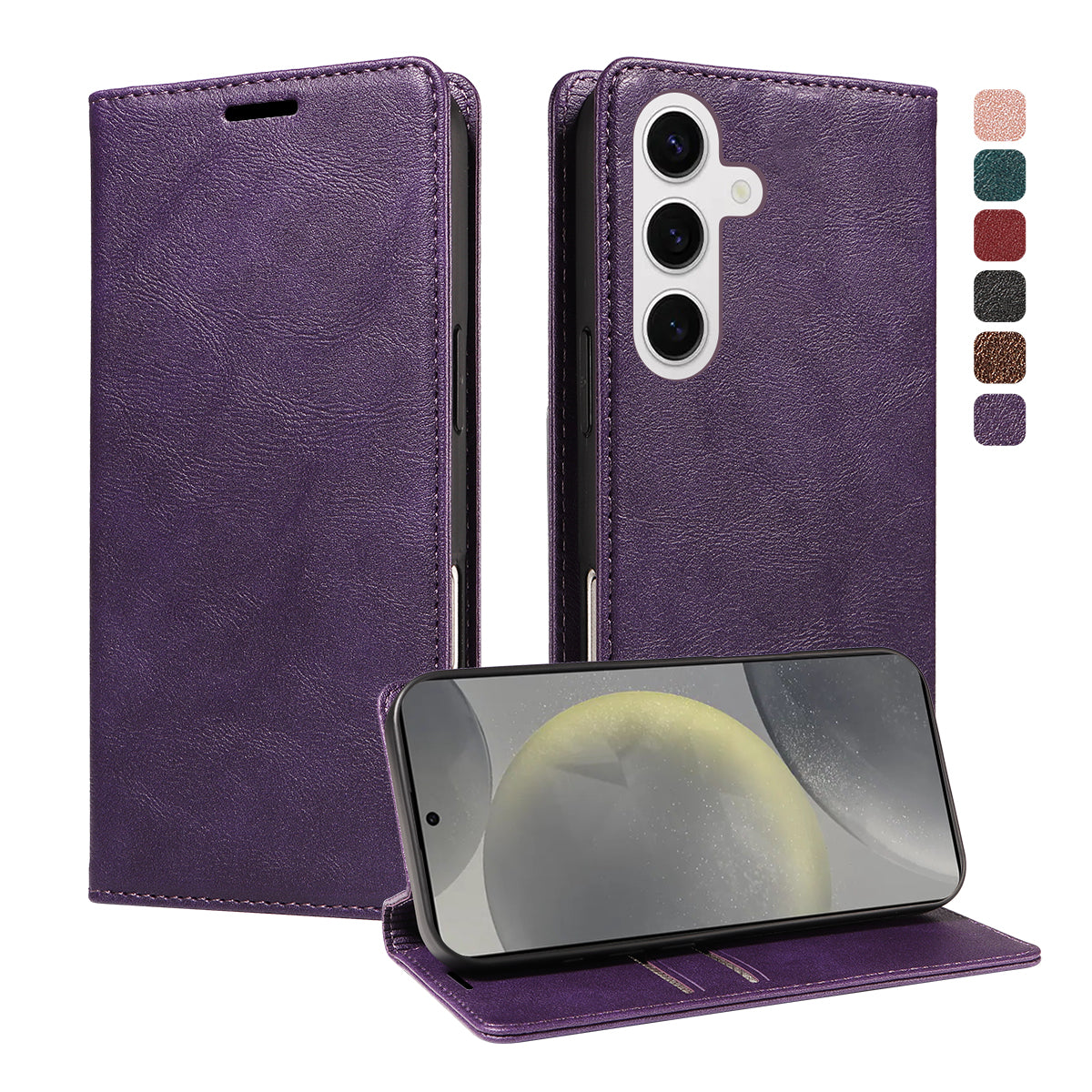 For Samsung Galaxy S25 Wallet Case RFID Blocking Card Slots Stand Magnetic Closure Leather Phone Cover