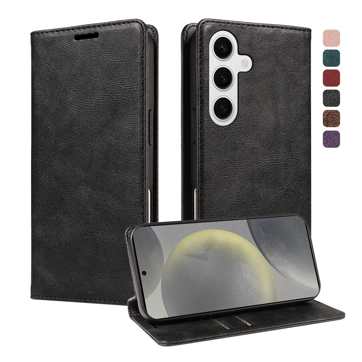 For Samsung Galaxy S25 Wallet Case RFID Blocking Card Slots Stand Magnetic Closure Leather Phone Cover