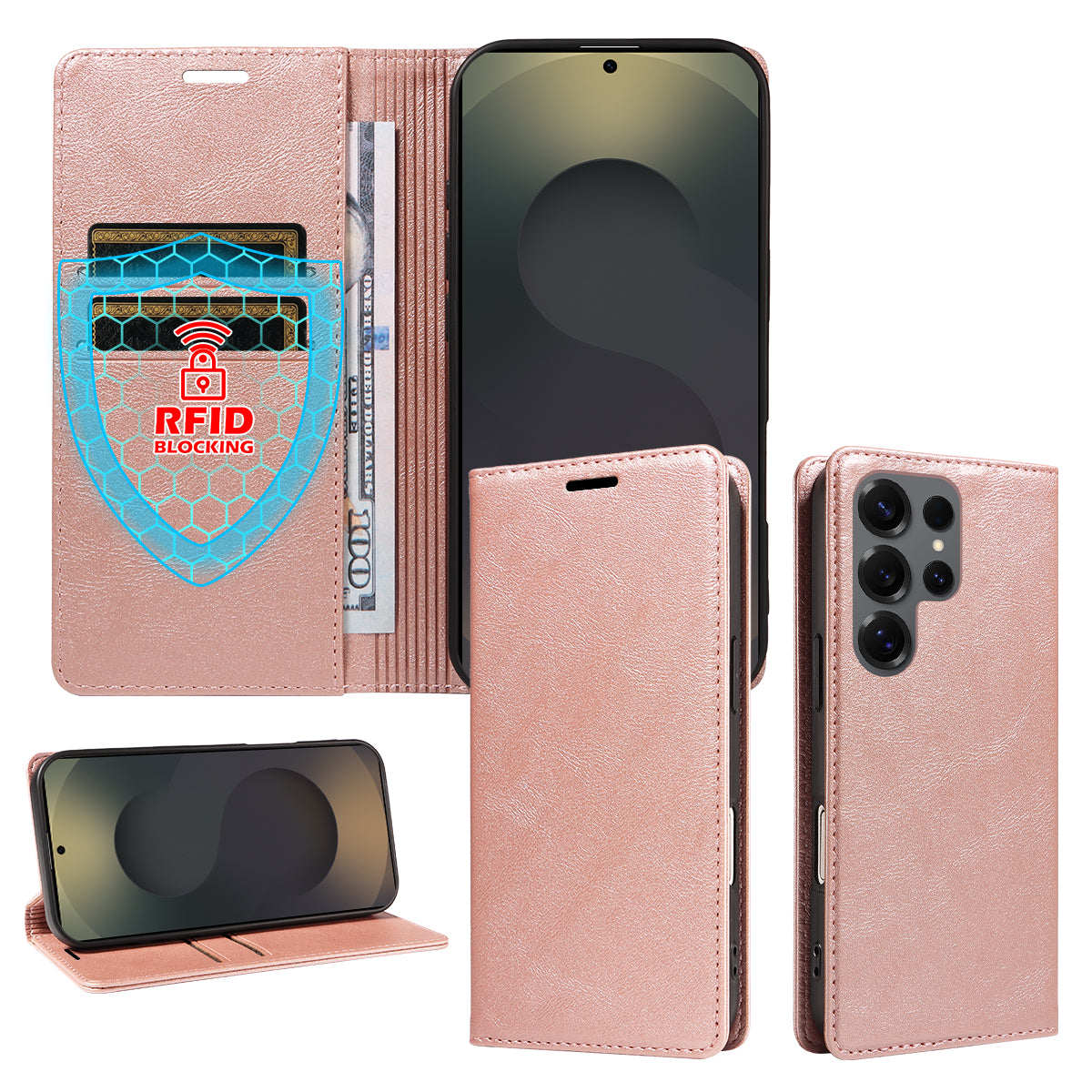 For Samsung Galaxy S25 Ultra Wallet Case RFID Blocking Card Slots Stand Magnetic Closure Leather Phone Cover