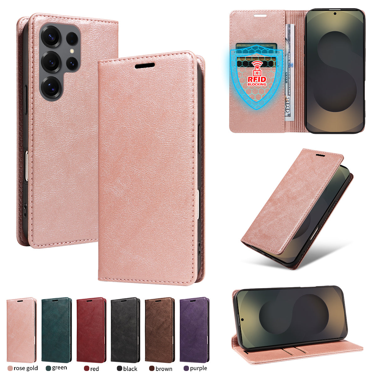 For Samsung Galaxy S25 Ultra Wallet Case RFID Blocking Card Slots Stand Magnetic Closure Leather Phone Cover