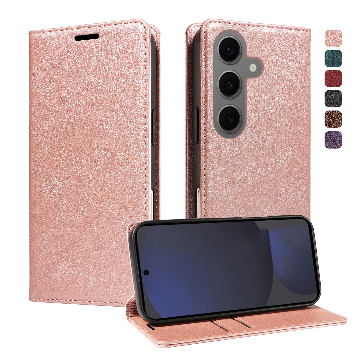 Til Samsung Galaxy S25+ Pung Etui RFID Blokerende Kortpladser Stativ Magnetisk Lukning Læder Telefoncover