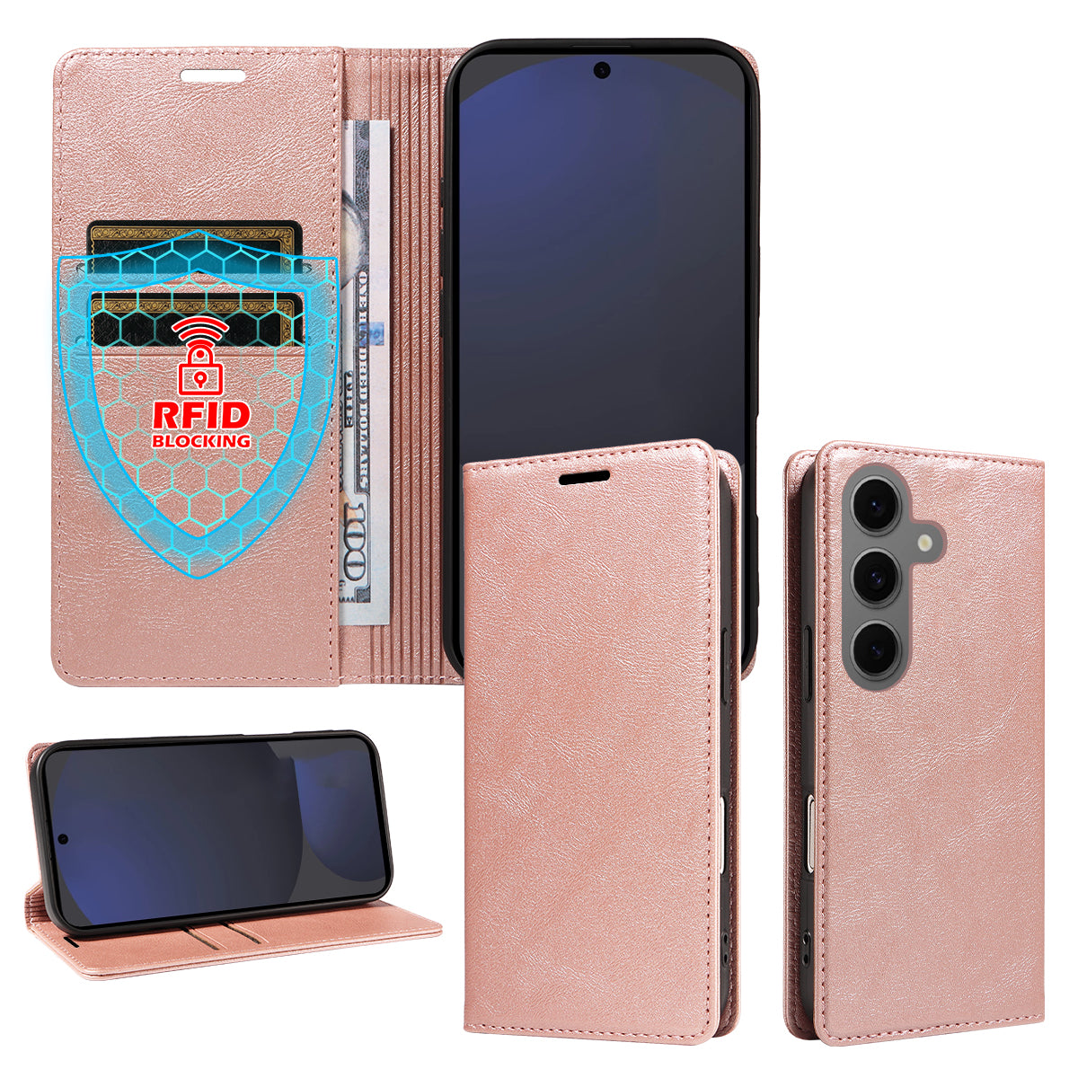 Til Samsung Galaxy S25+ Pung Etui RFID Blokerende Kortpladser Stativ Magnetisk Lukning Læder Telefoncover