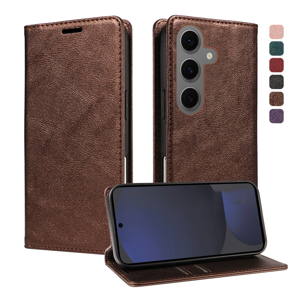 Til Samsung Galaxy S25+ Pung Etui RFID Blokerende Kortpladser Stativ Magnetisk Lukning Læder Telefoncover