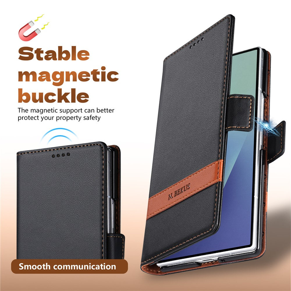 N.BEKUS P5-serien för Samsung Galaxy Z Fold7 5G plånboksfodral med tvåfärgade sömmar i PU-läder, stativ, mobilfodral