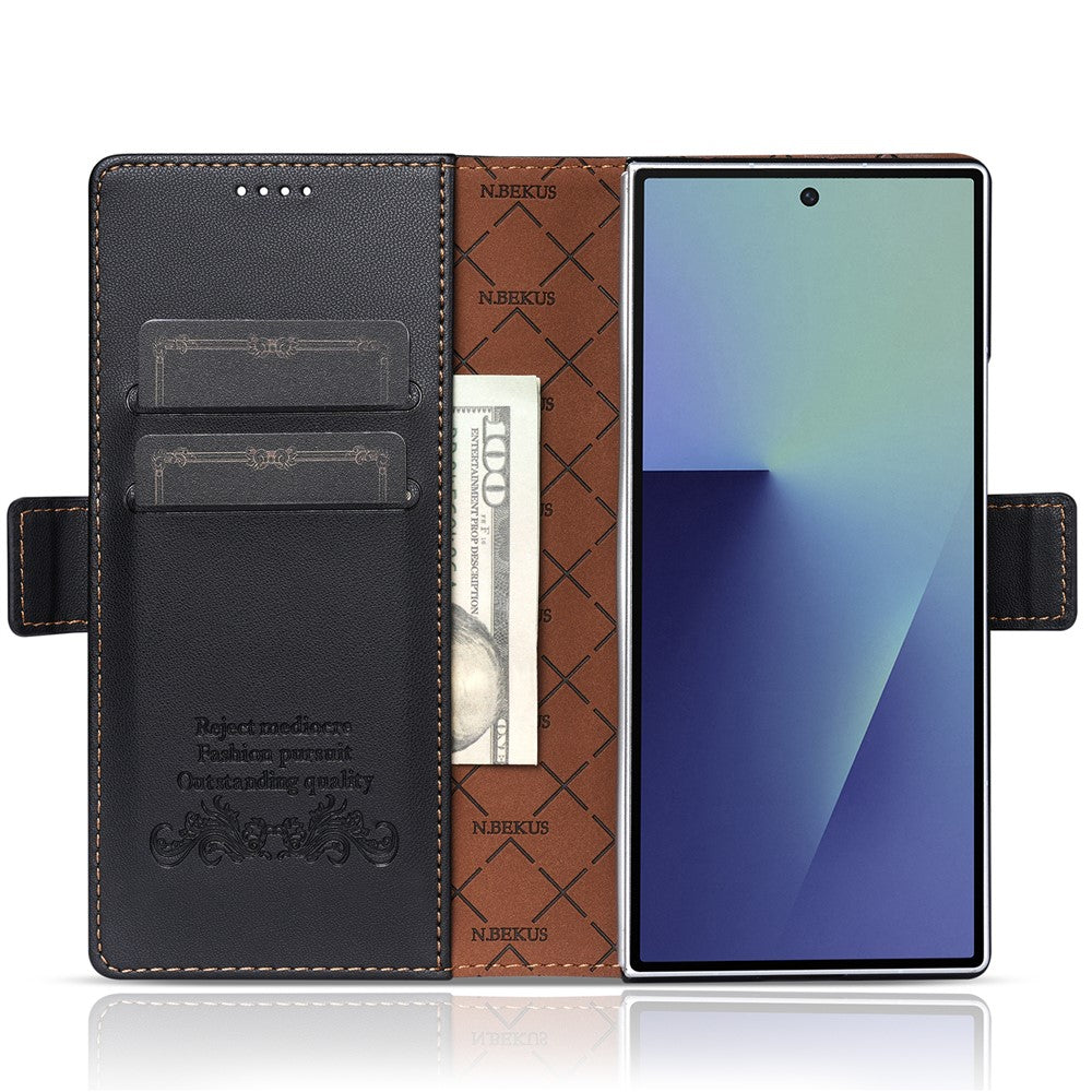 N.BEKUS P5-serien för Samsung Galaxy Z Fold7 5G plånboksfodral med tvåfärgade sömmar i PU-läder, stativ, mobilfodral