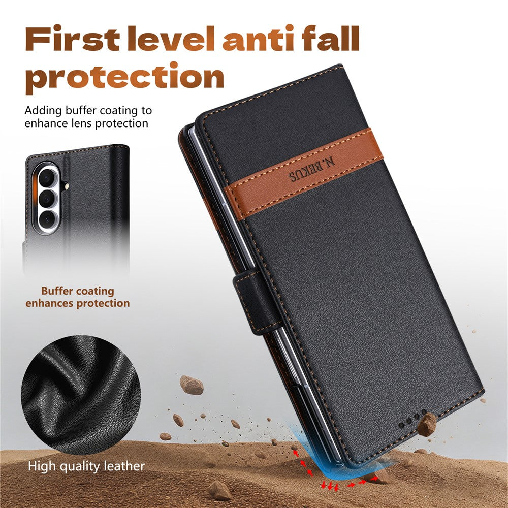 N.BEKUS P5-serien för Samsung Galaxy Z Fold7 5G plånboksfodral med tvåfärgade sömmar i PU-läder, stativ, mobilfodral