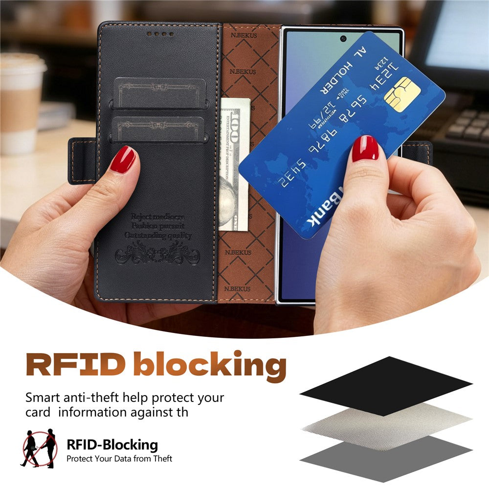 N.BEKUS P5 Series for Samsung Galaxy Z Fold6 5G Wallet Case Dual Color Stitching PU Leather Stand Phone Cover