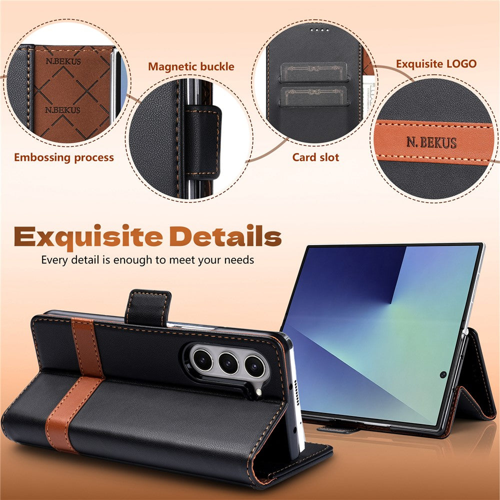 N.BEKUS P5 Series for Samsung Galaxy Z Fold6 5G Wallet Case Dual Color Stitching PU Leather Stand Phone Cover