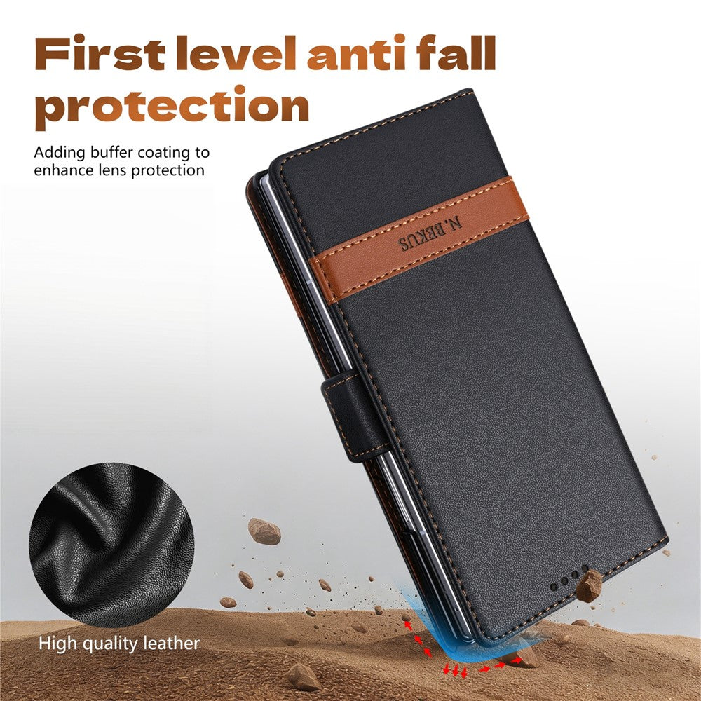 N.BEKUS P5 Series for Samsung Galaxy Z Fold6 5G Wallet Case Dual Color Stitching PU Leather Stand Phone Cover