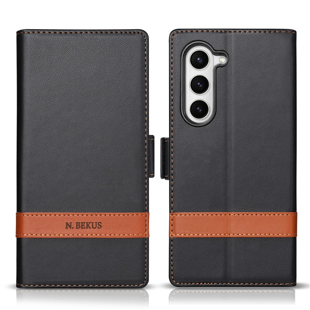 N.BEKUS P5-serien för Samsung Galaxy Z Fold5 5G plånboksfodral med tvåfärgade sömmar i PU-läder, stativ, mobilfodral