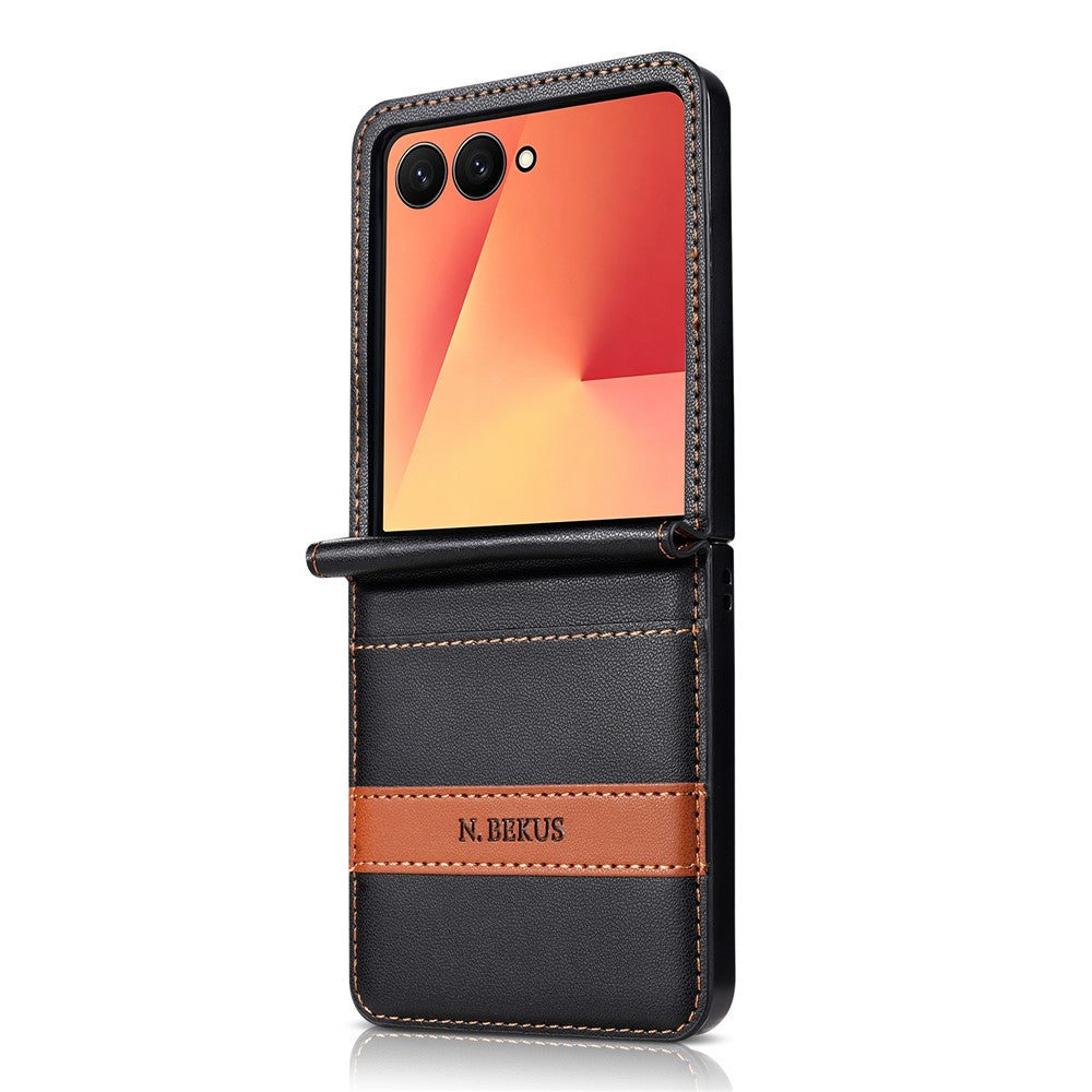N.BEKUS P5-serien för Samsung Galaxy Z Flip8-skal i läder med tvåfärgade sömmar och RFID-blockerande kortplats