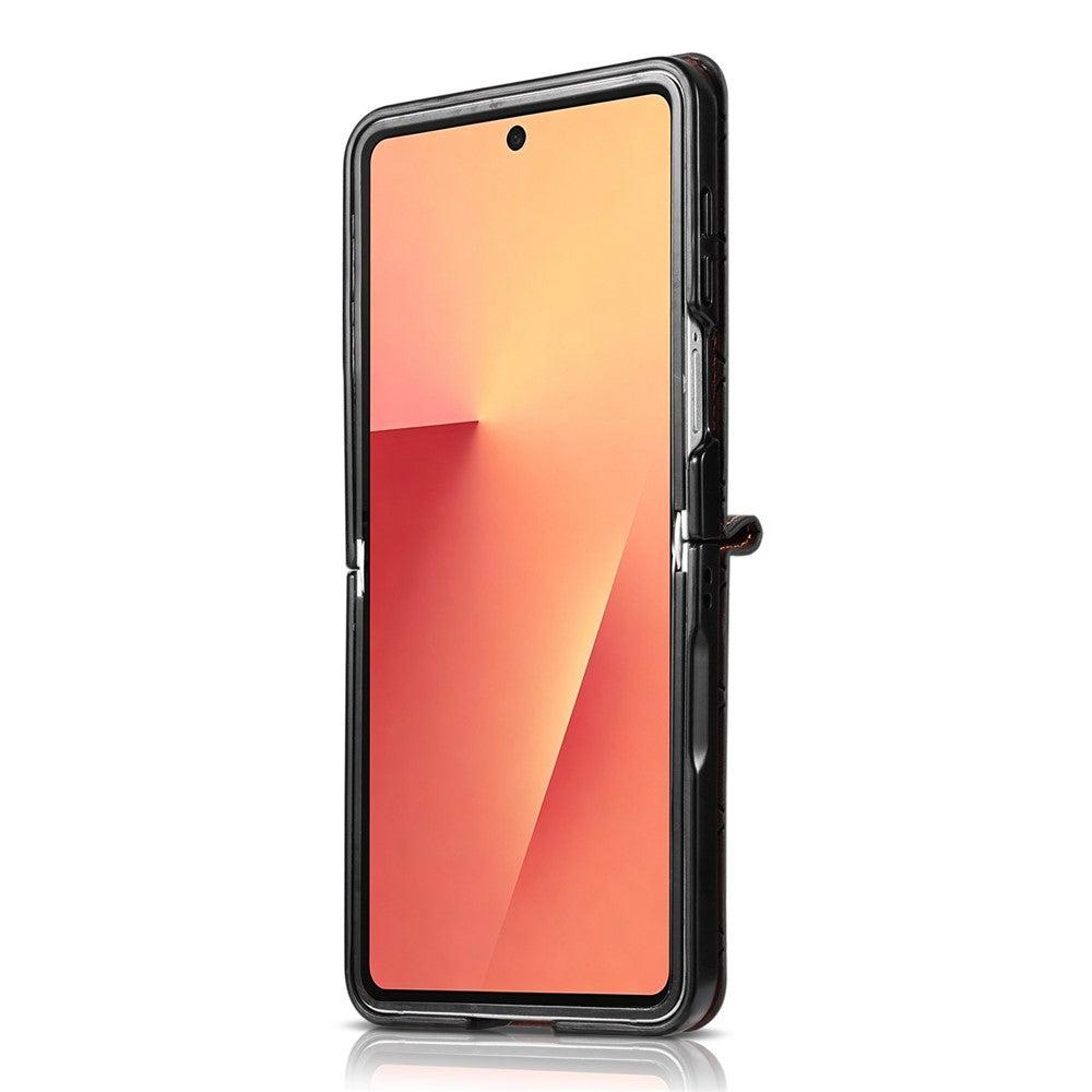 N.BEKUS P5-serien för Samsung Galaxy Z Flip8-skal i läder med tvåfärgade sömmar och RFID-blockerande kortplats