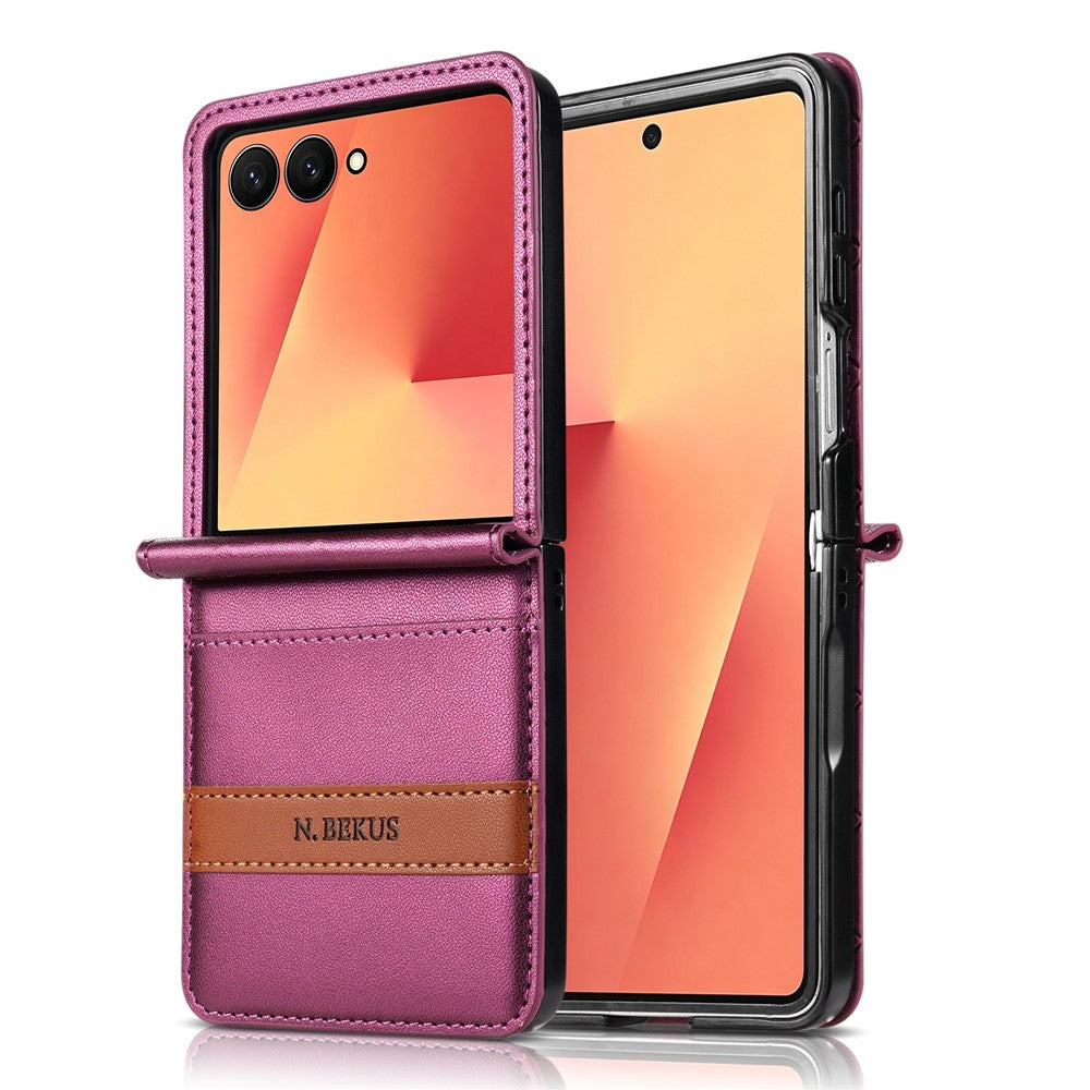 N.BEKUS P5-serien för Samsung Galaxy Z Flip8-skal i läder med tvåfärgade sömmar och RFID-blockerande kortplats