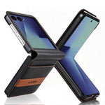 N.BEKUS P5-serien för Samsung Galaxy Z Flip7 5G-skal i läder med tvåfärgade sömmar och RFID-blockerande kortplats