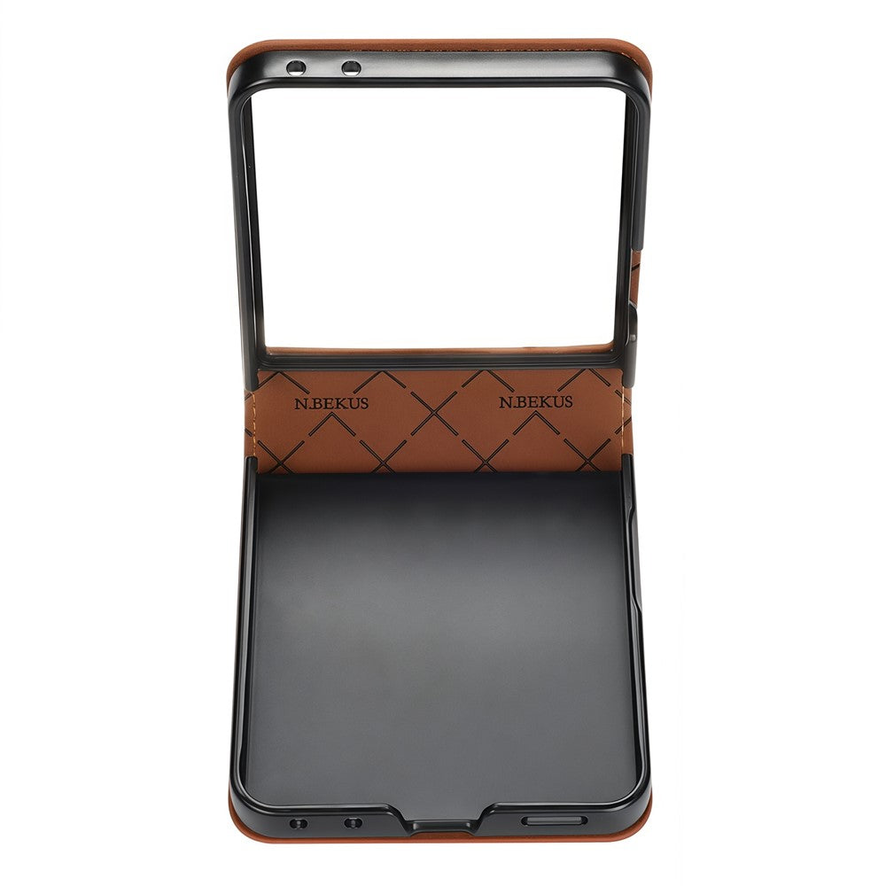 N.BEKUS P5-serien för Samsung Galaxy Z Flip7 5G-skal i läder med tvåfärgade sömmar och RFID-blockerande kortplats