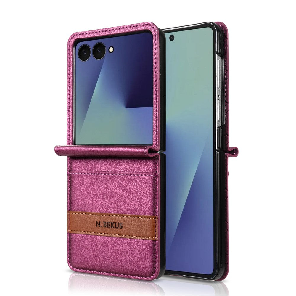 N.BEKUS P5-serien för Samsung Galaxy Z Flip7 5G-skal i läder med tvåfärgade sömmar och RFID-blockerande kortplats