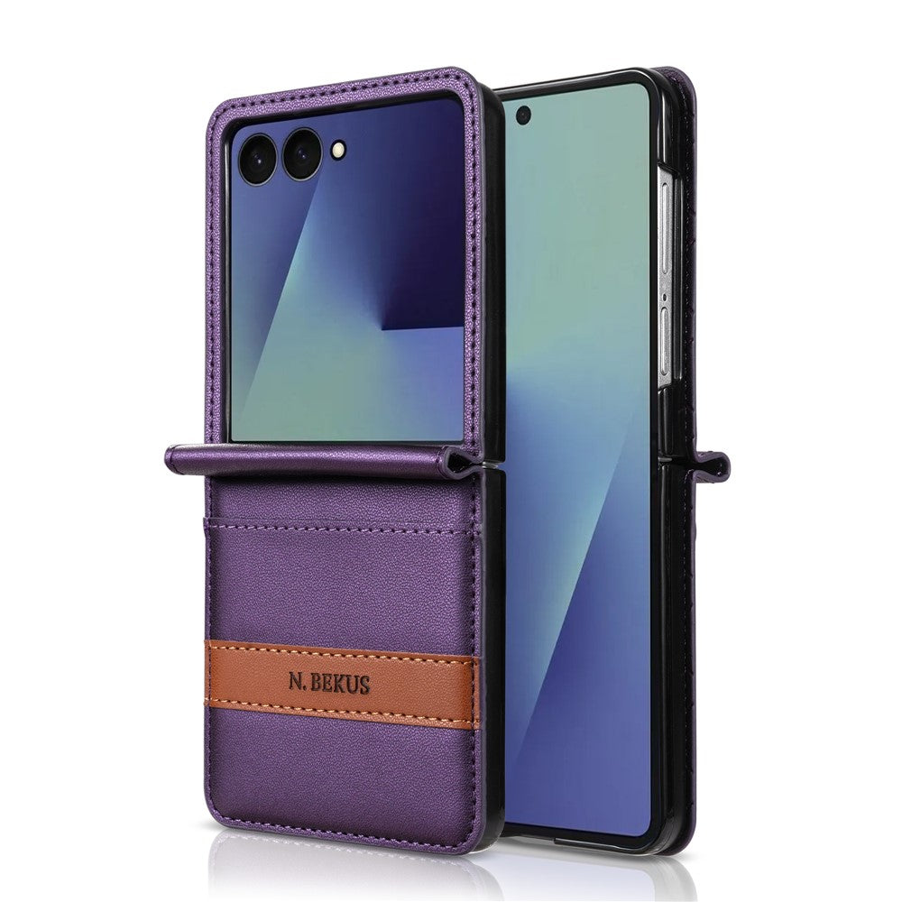 N.BEKUS P5-serien för Samsung Galaxy Z Flip7 5G-skal i läder med tvåfärgade sömmar och RFID-blockerande kortplats