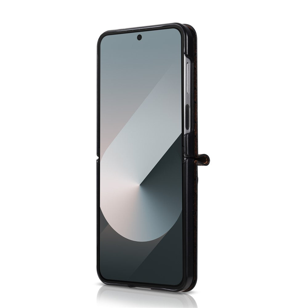 N.BEKUS P5-serien för Samsung Galaxy Z Flip7 FE 5G / Galaxy Z Flip6 5G-skal i läder med tvåfärgade sömmar och RFID-blockerande kortplats