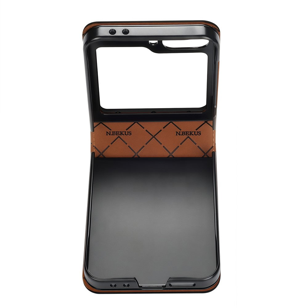 N.BEKUS P5-serien för Samsung Galaxy Z Flip7 FE 5G / Galaxy Z Flip6 5G-skal i läder med tvåfärgade sömmar och RFID-blockerande kortplats