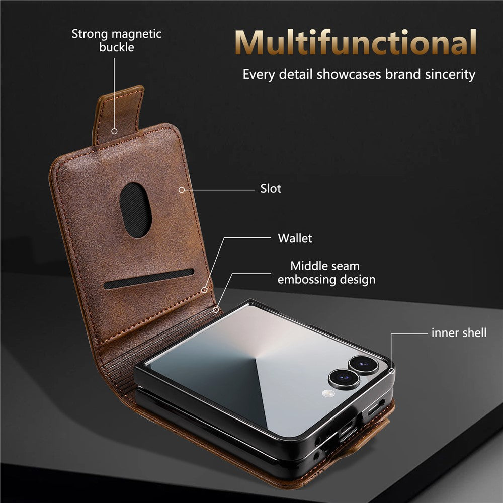 AZNS for Samsung Galaxy Z Flip8 Case Card Slots Cowhide Texture PU Leather Phone Cover