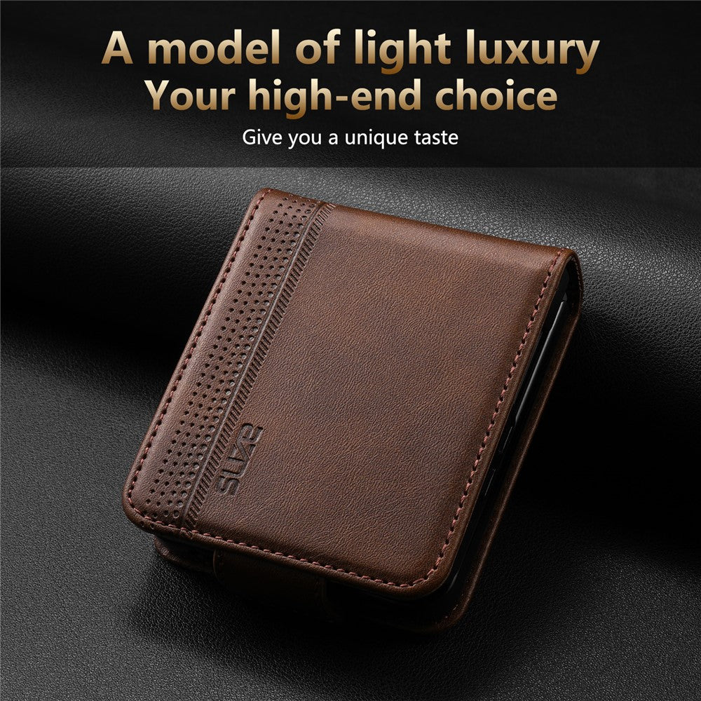 AZNS for Samsung Galaxy Z Flip8 Case Card Slots Cowhide Texture PU Leather Phone Cover