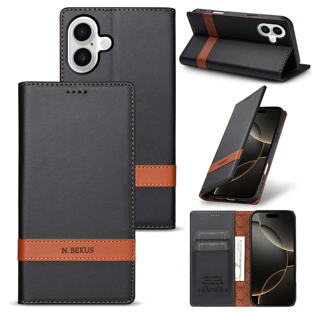 N.BEKUS P5-serie til iPhone 17 lædercover dobbeltfarvet syning RFID-blokerende pungtelefoncover