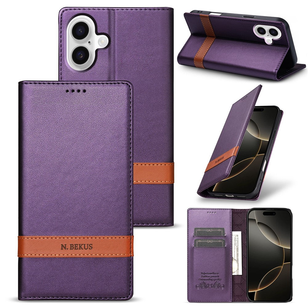 N.BEKUS P5-serie til iPhone 17 lædercover dobbeltfarvet syning RFID-blokerende pungtelefoncover
