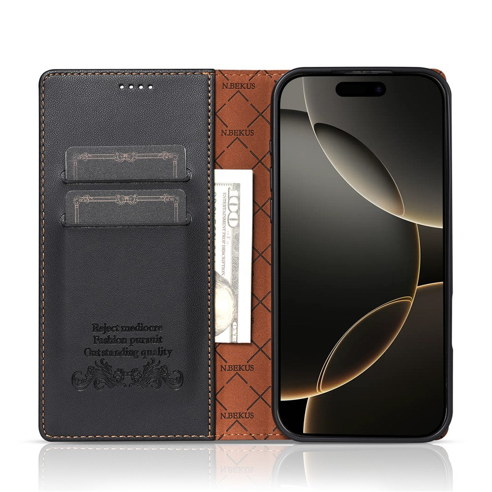 N.BEKUS P5 Series for iPhone 16 Leather Case Dual Color Stitching RFID Blocking Wallet Phone Cover