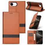 N.BEKUS P5 Series for iPhone 17e  /  16e Leather Case Dual Color Stitching RFID Blocking Wallet Phone Cover