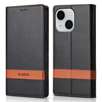 N.BEKUS P5 Series for iPhone 15 Leather Case Dual Color Stitching RFID Blocking Wallet Phone Cover